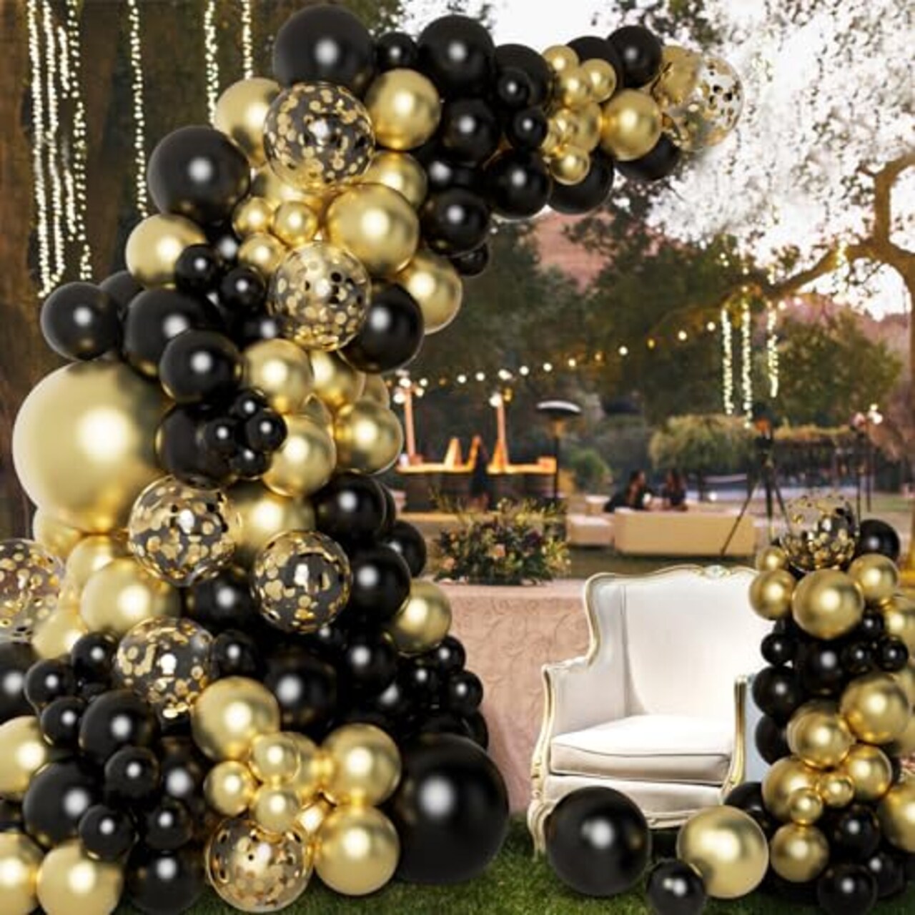 138 Pieces Black and Gold Balloons Garland Arch Kit with Black Gold Confetti Balloons for New Year Decorations Birthday Graduation Baby Shower Party Decorations